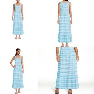 Blue and White Striped Maxi Dress